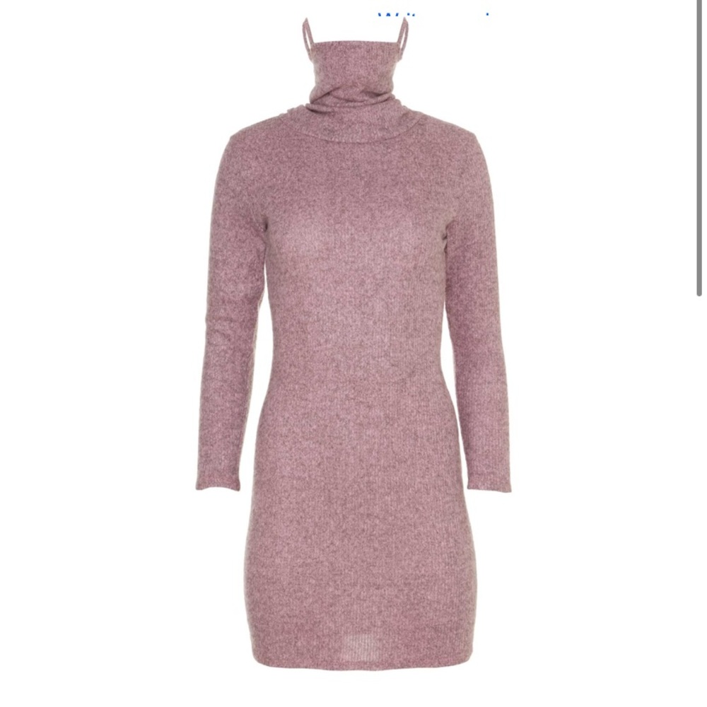 NEW Knit Sweater Long Sleeve Ribbed Self Gaiter Bodycon Pink/Purple Mini Dress